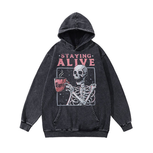Punk Skull Print Heavy Distressed Hoodie