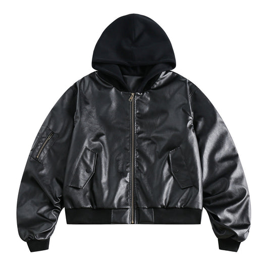 Hooded PU Leather Workwear Jacket
