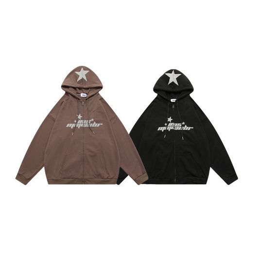 Puff Print Hooded Cardigan Sweater