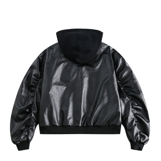 Hooded PU Leather Workwear Jacket